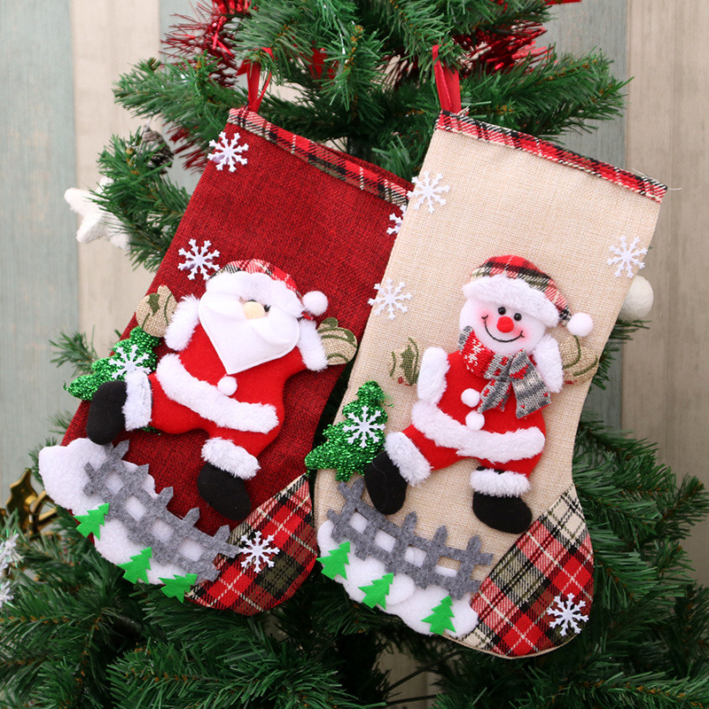 3 pcs Christmas Stockings Socks with Snowman Santa Elk Bear Printing