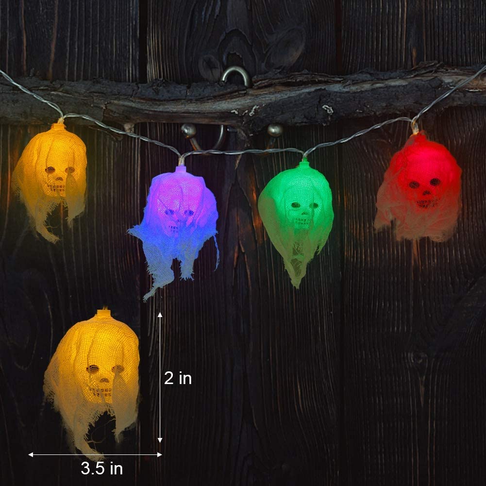 Halloween Decorations Skeleton Skull String Lights, Spooky Colorful