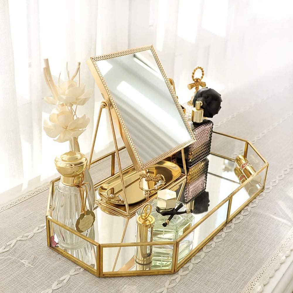 Vintage Makeup Jewelry Organizer Mirrored Glass Tray Handmade Home